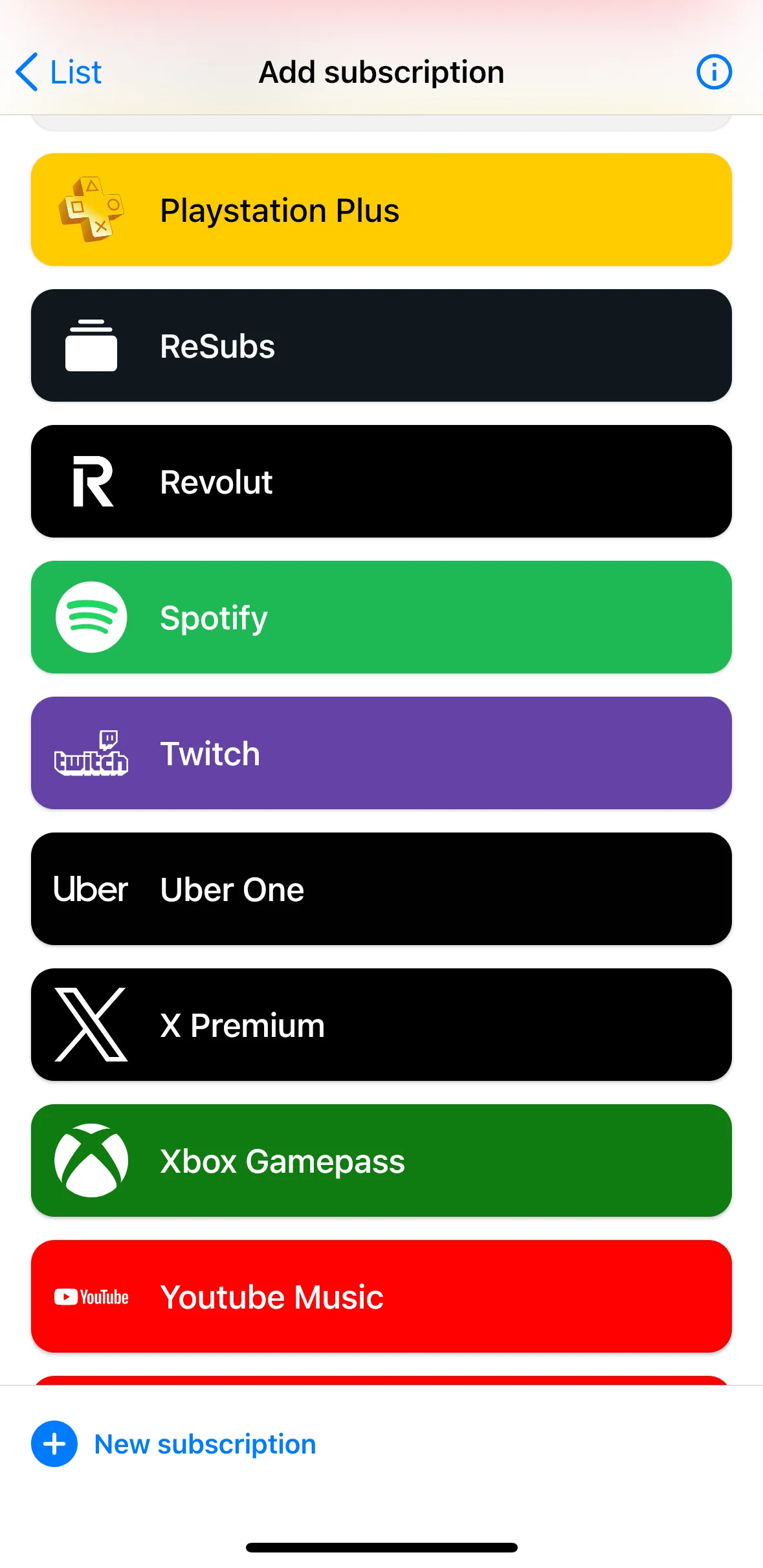 ReSubs app interface demonstrating quick subscription setup with provider search and auto-fill features